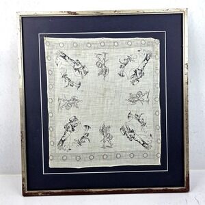 Antique Children At Play Handkerchief Linen Victorian Matted Framed 16" x 17"